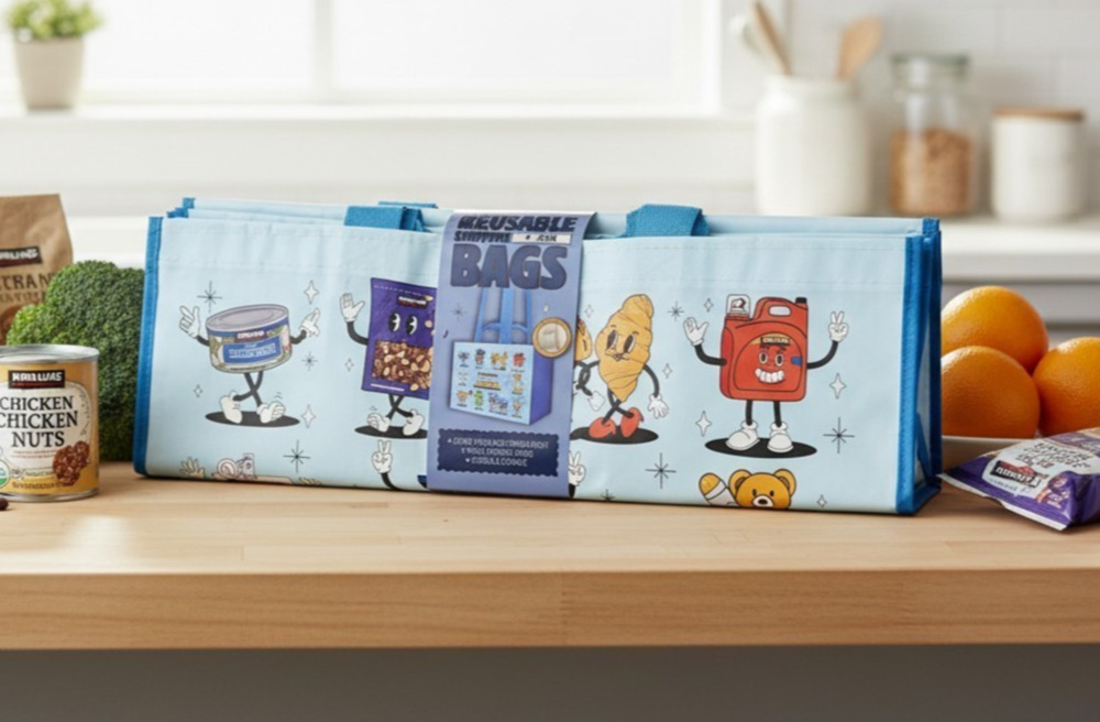 Costco KeepCool Reusable Character Bags 4-Pack Retro Cartoon Tote 20x14x11.5 New